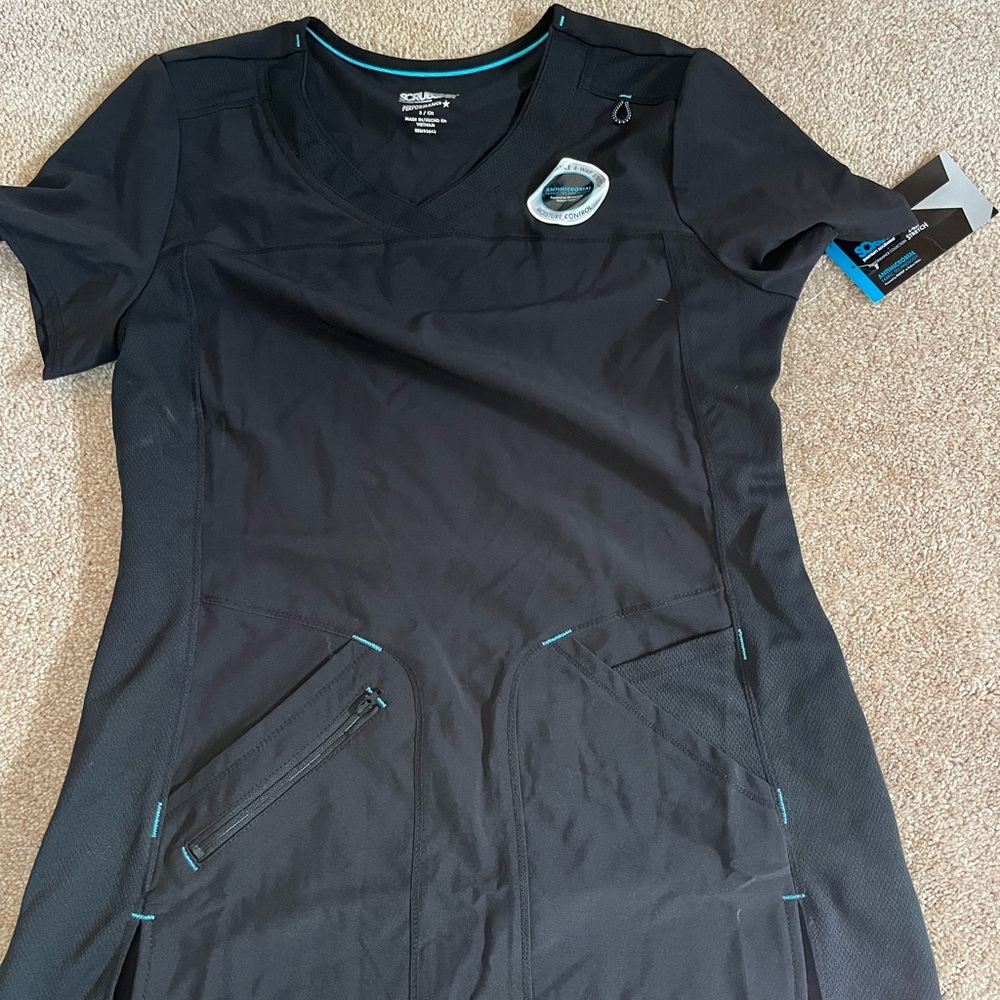 Scrubstar Black Scrub Top with Blue Accents